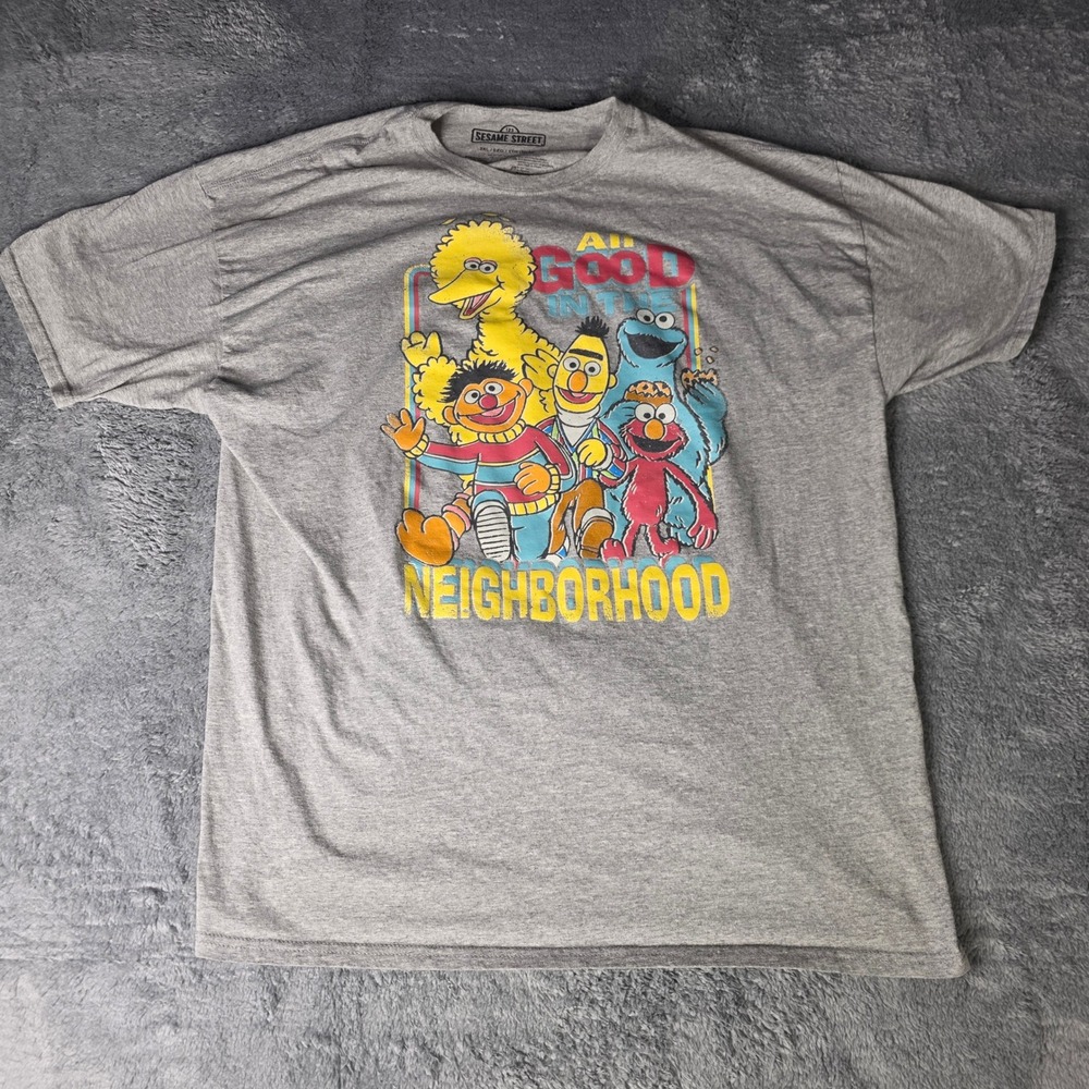 Sesame Street Mens 2XL T-Shirt Gray All Good In The Neighborhood Graphic Tee